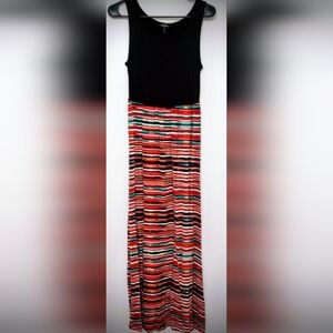 Daisy Fuentes Like New Black& Vibrant Striped Maxi Dress,By Daisy Fuentas,Size M